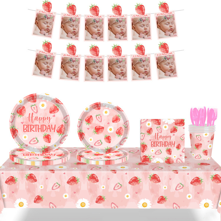 Summer Atrawberry Motif Birthday Paper Tableware