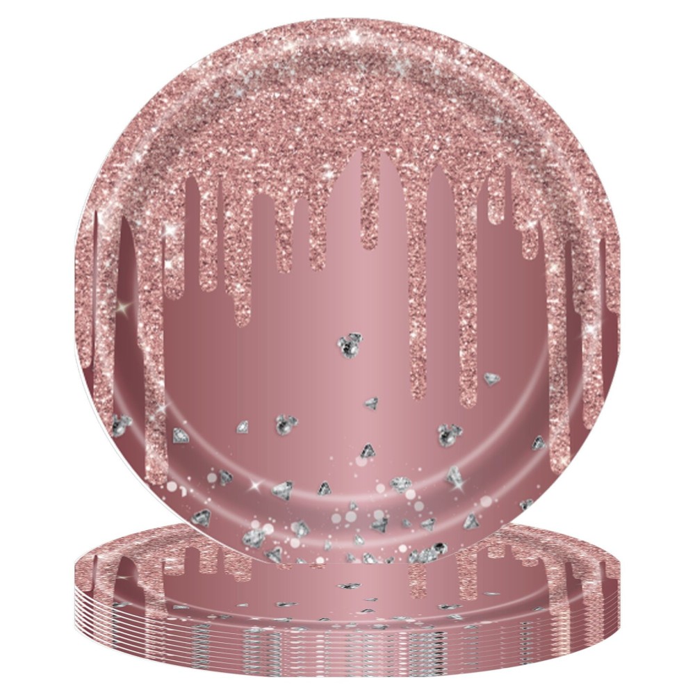 Pink Rose Gold Birthday Paper Tableware