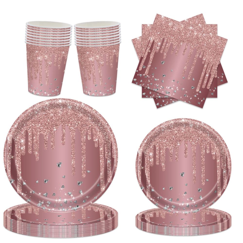 Pink Rose Gold Birthday Paper Tableware