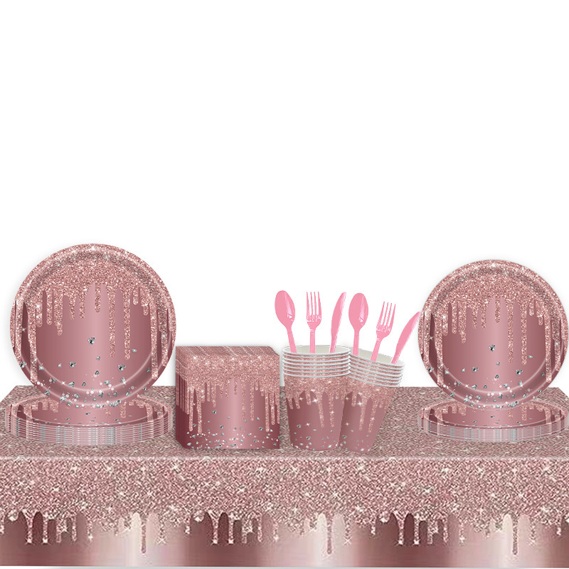 Pink Rose Gold Birthday Paper Tableware