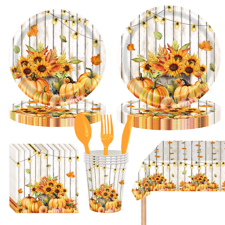 Wood Grain Pumpkin Party Paper Tableware