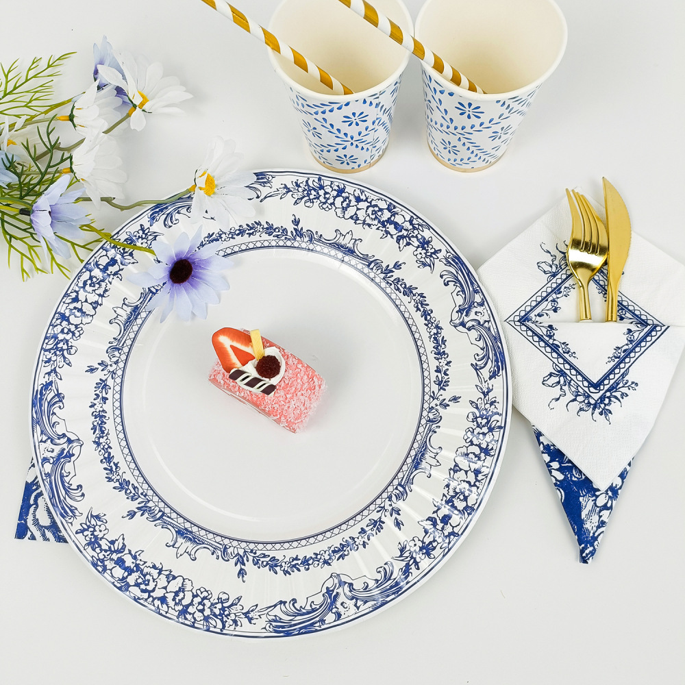 Chinese Style Blue And White Porcelain Paper Plates