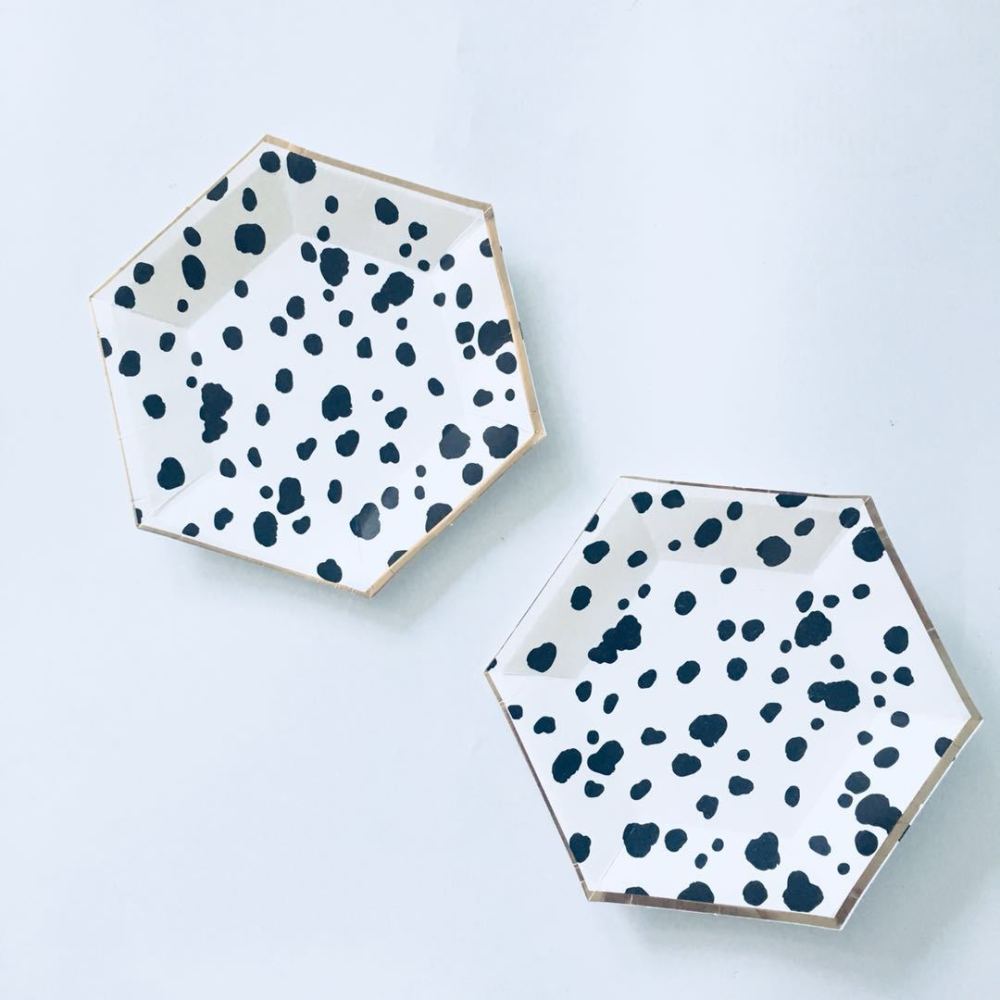 Hexagonal Red Watermelon And Black And White Spotted Paper Plate