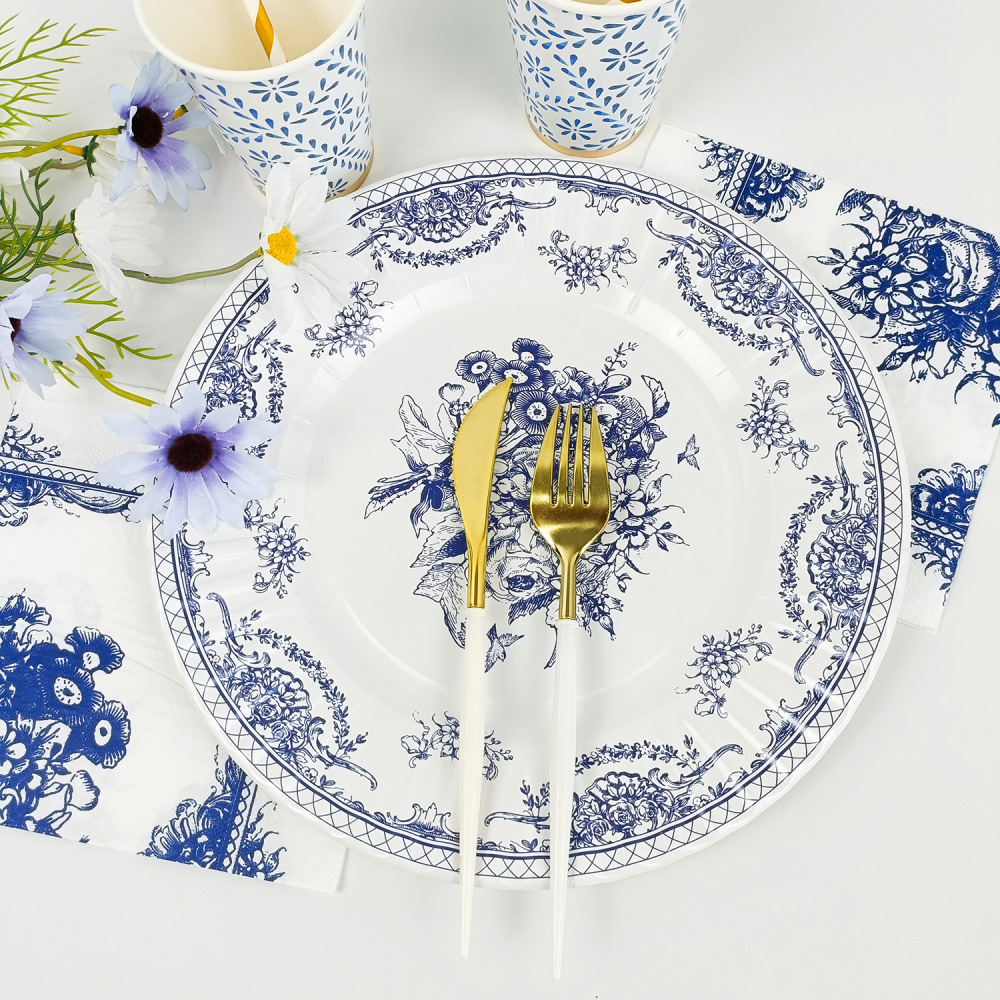 Chinese Style Blue And White Porcelain Paper Plates