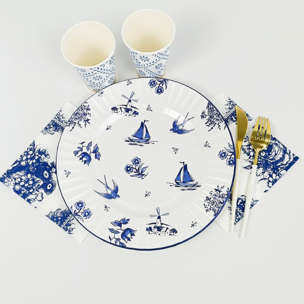 Chinese Style Blue And White Porcelain Paper Plates