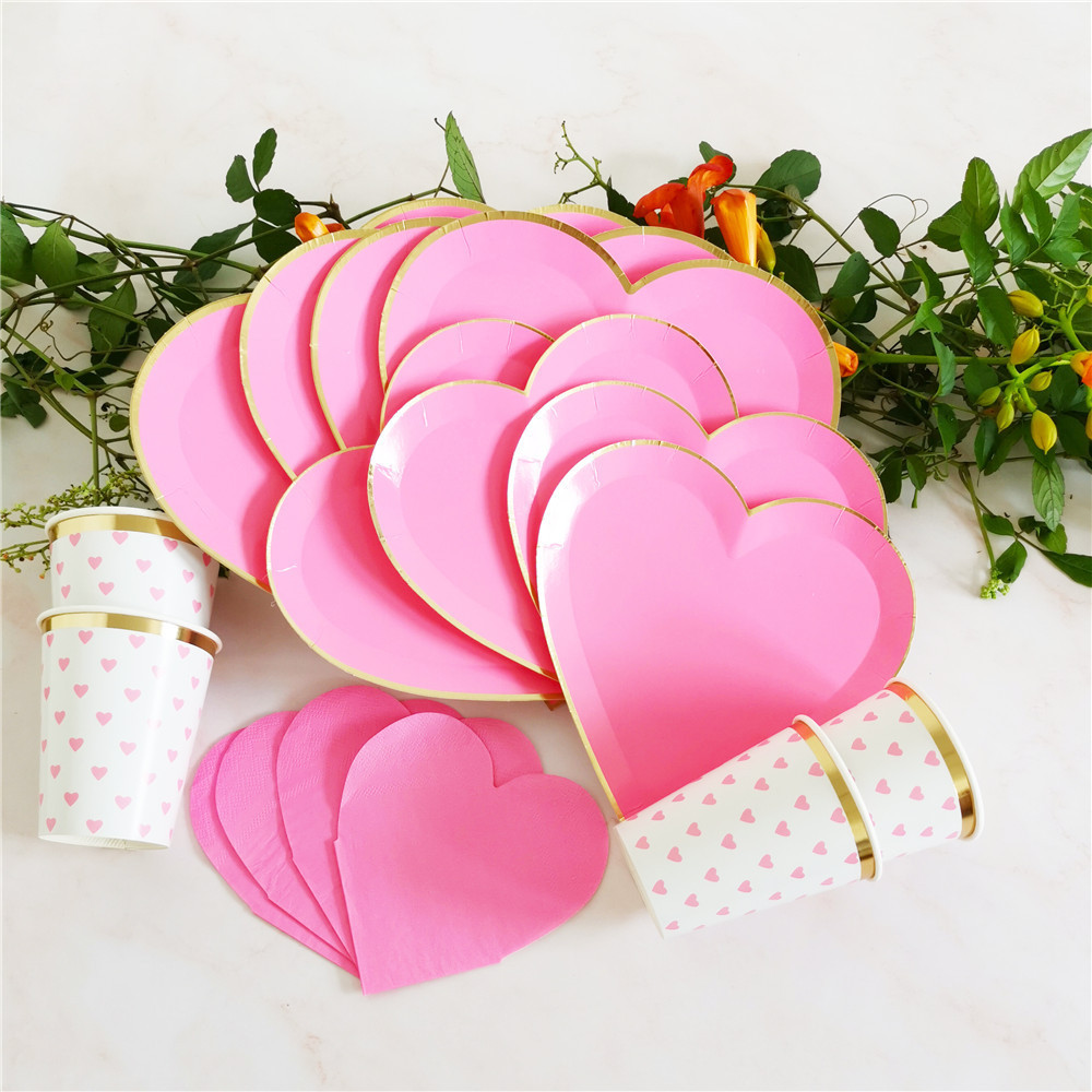Pink Heart Disposable Tableware