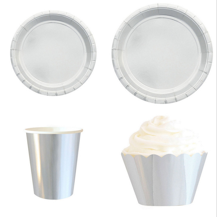 Hot stamping (silver in color)  Disposable Tableware Paper Plate Straw