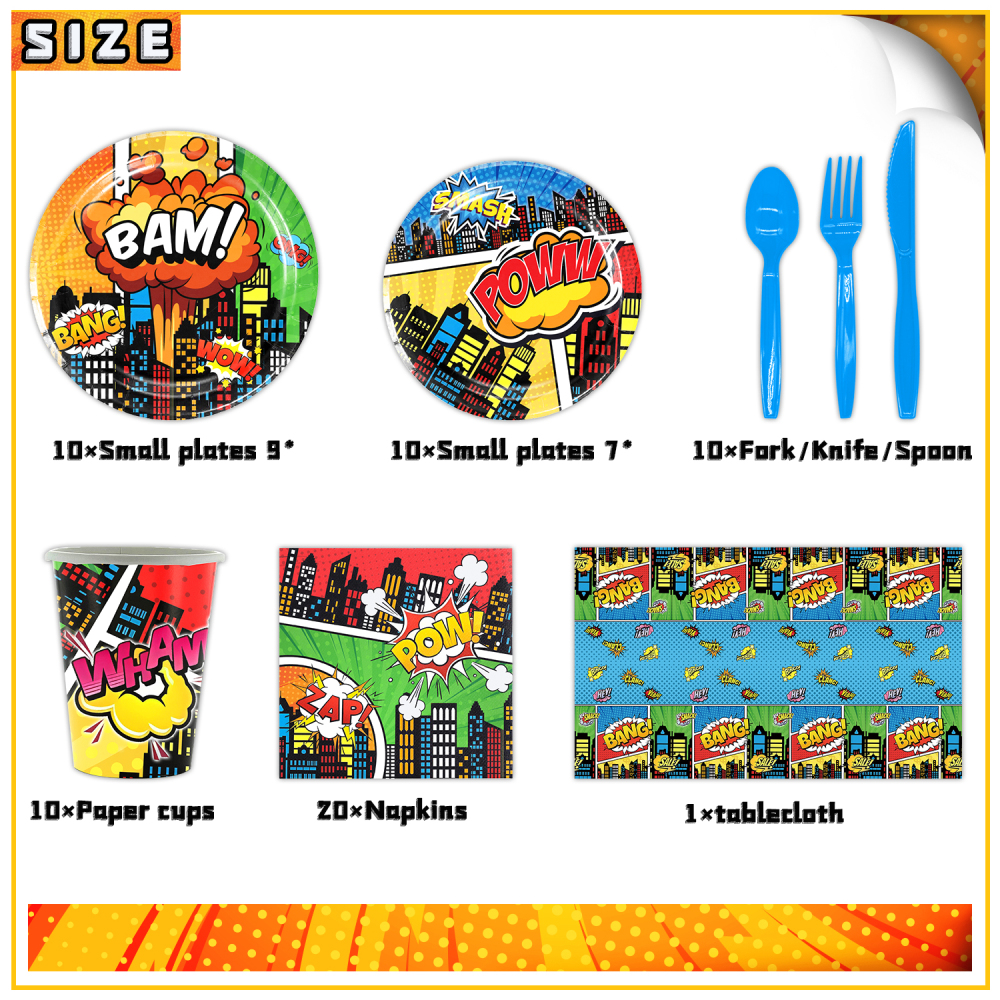 Superhero City Theme Party Tableware Set