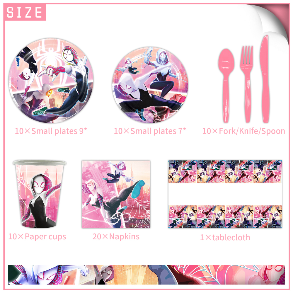 Gwen Spider-Man theme Party Tableware Set