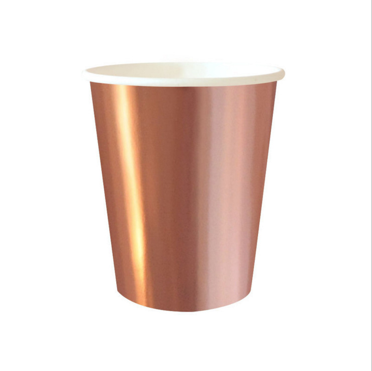 Rose Gold Disposable Tableware Paper Plate Straw