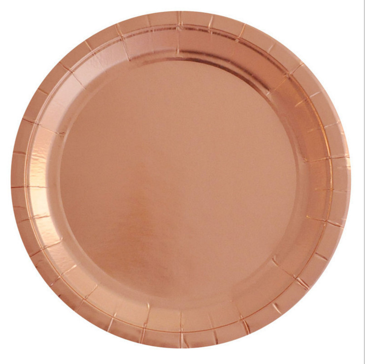 Rose Gold Disposable Tableware Paper Plate Straw