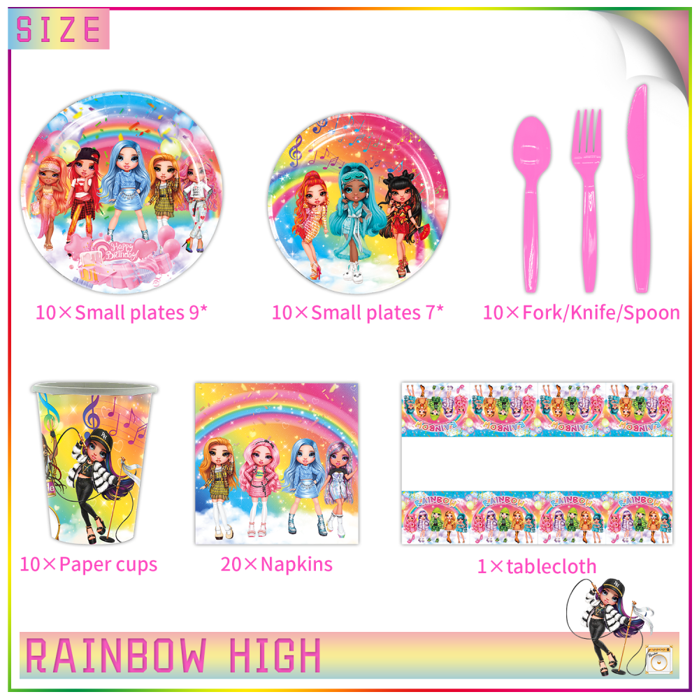 Rainbow Doll Theme Party Tableware Set