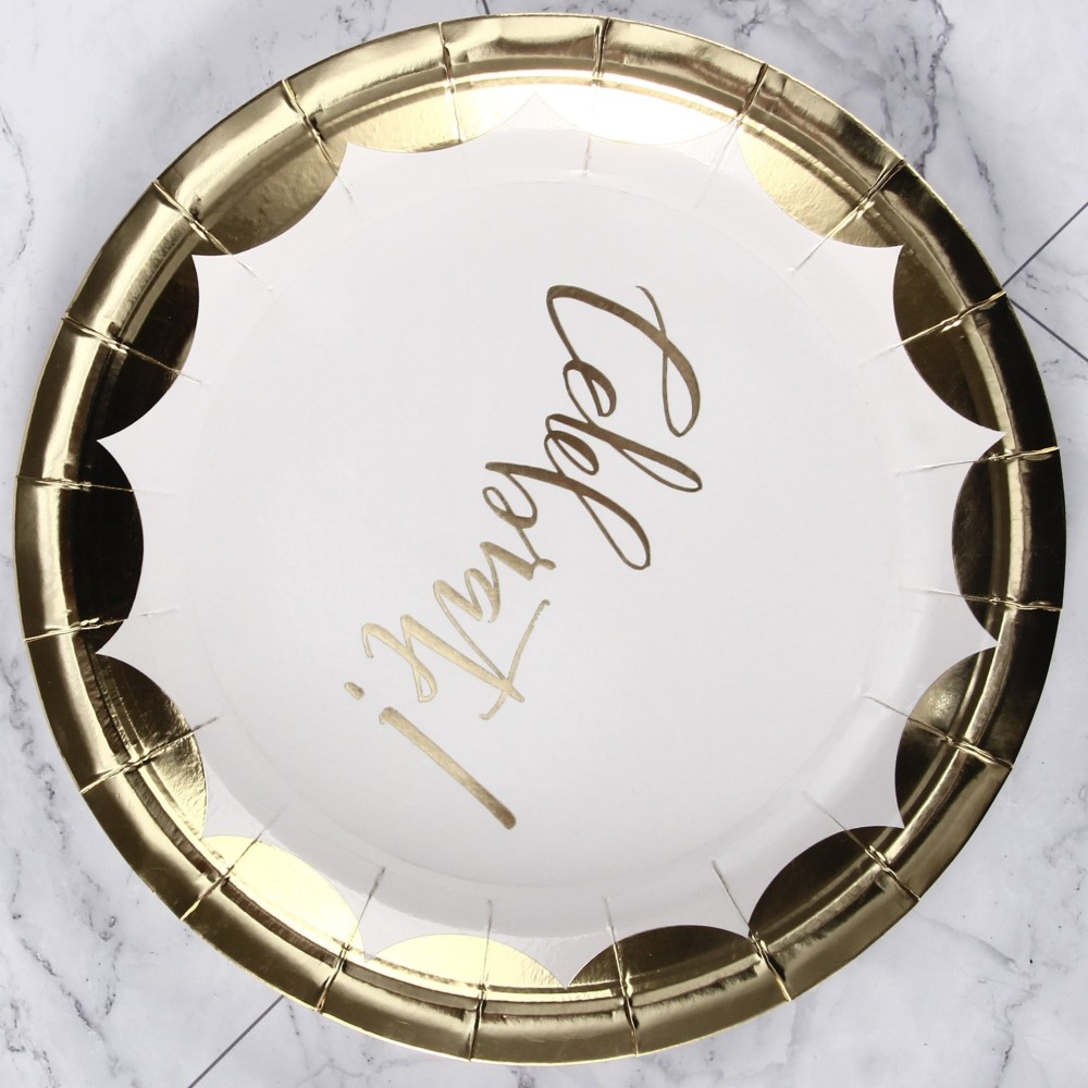 Gilt Gold Letters Birthday Party Tableware Paper Plates Cups