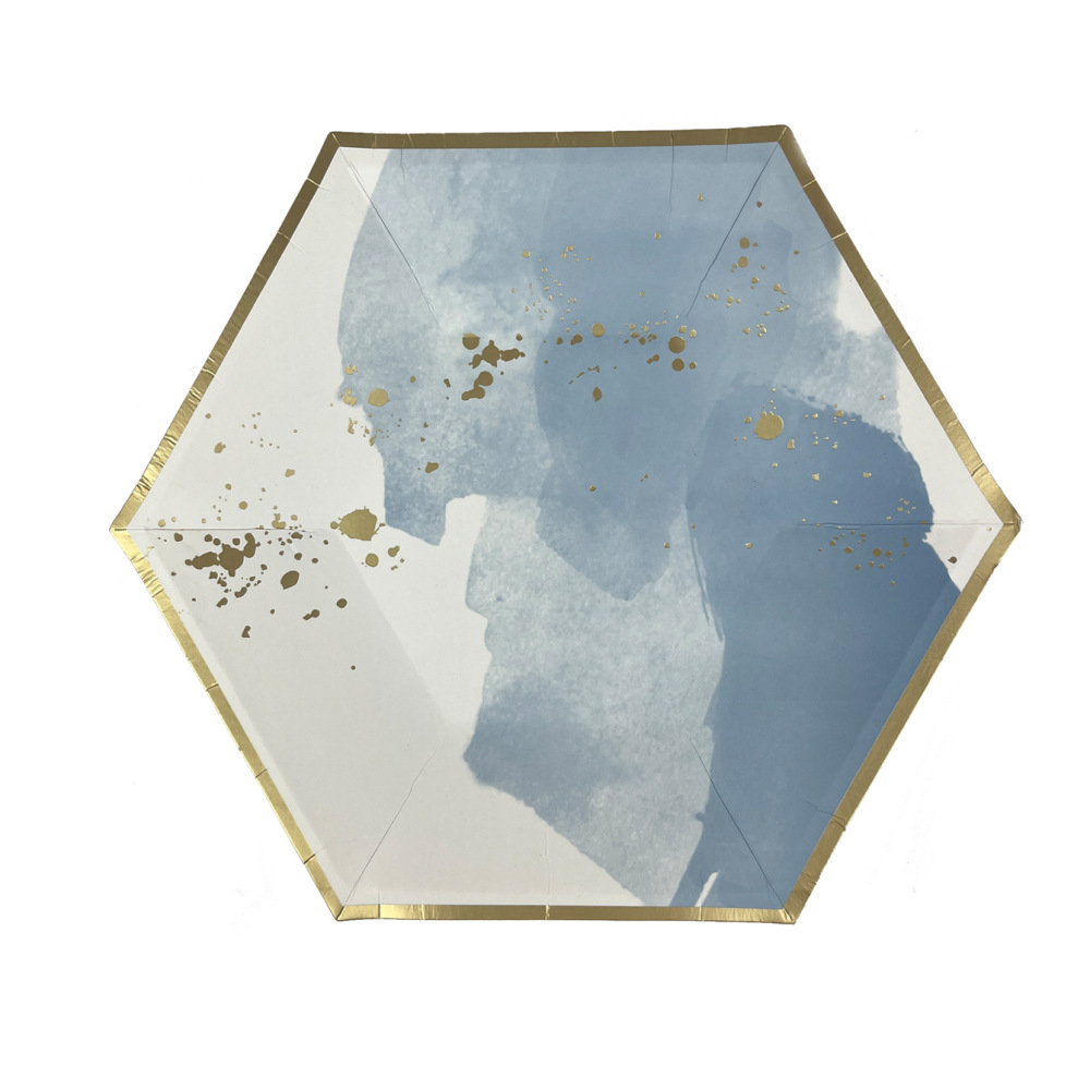 Ink Blue Hexagon Disposable Tableware Paper Plate