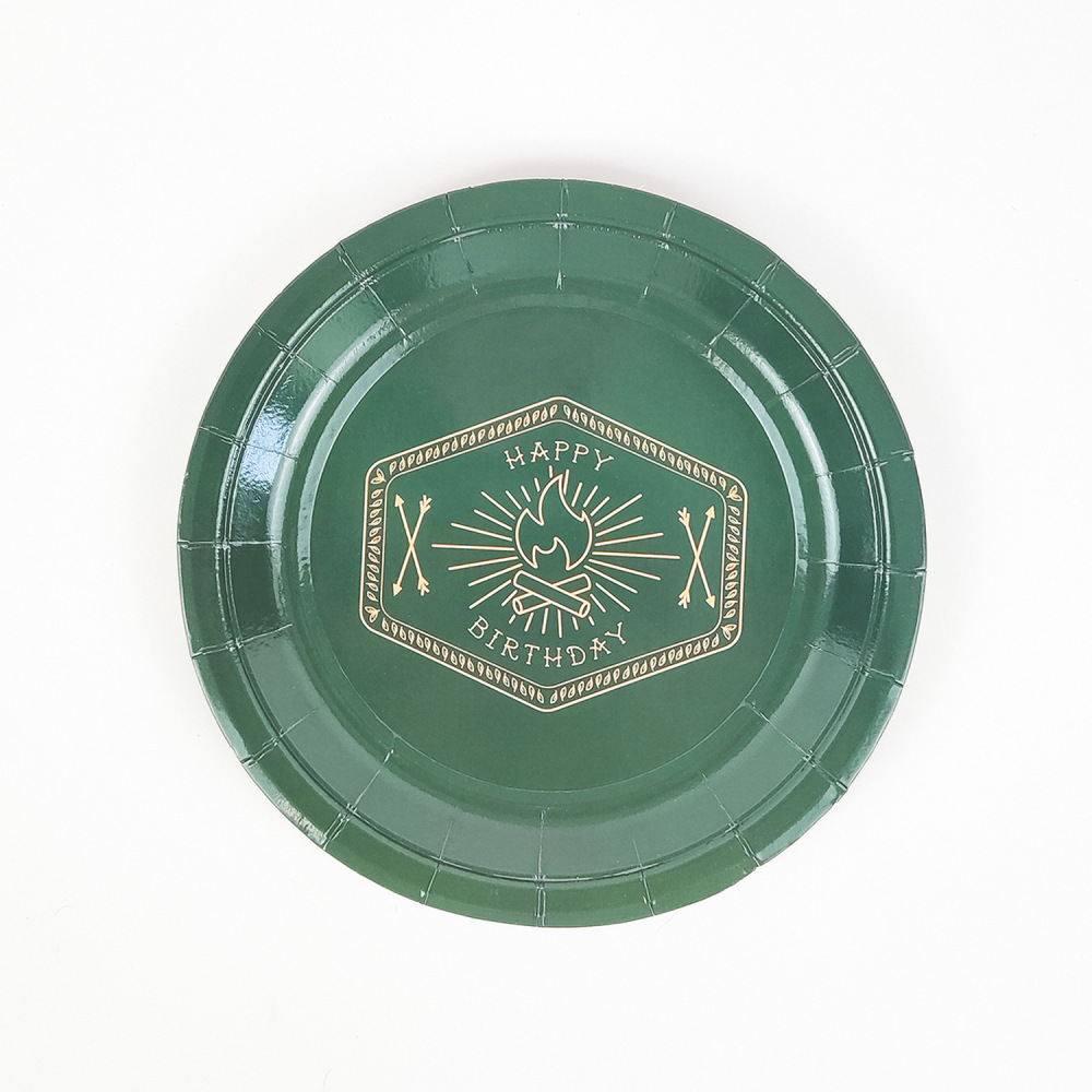 Green Campfire Birthday Party Tableware