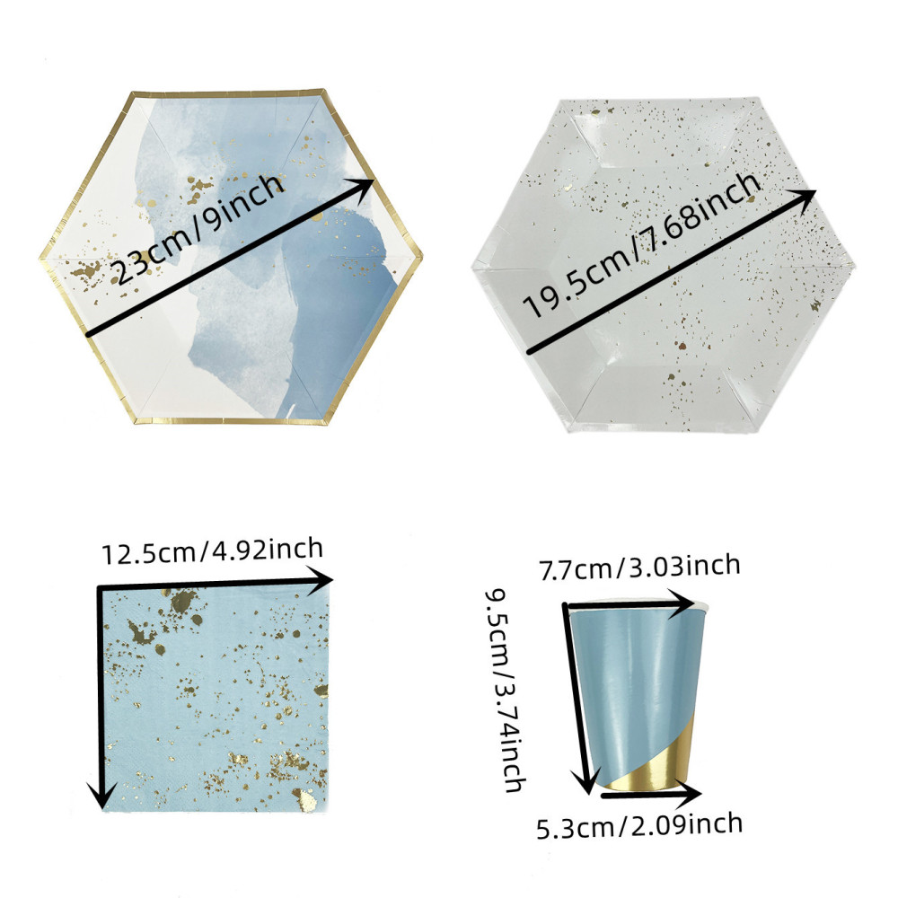 Ink Blue Hexagon Disposable Tableware Paper Plate