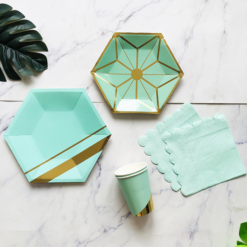 Hexagon Mint Green Party Tableware Dessert Plate