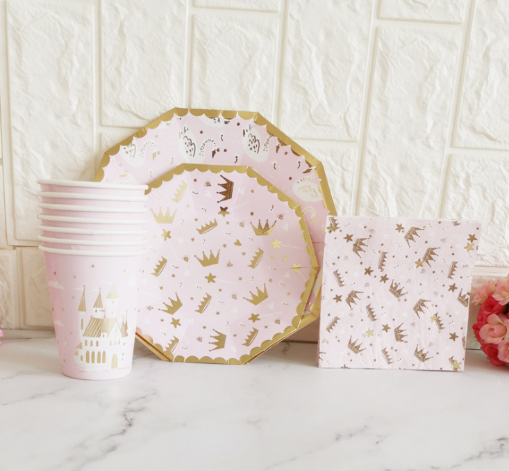 Pink Castle Crown Swan Decagon Dessert Plate Party Tableware