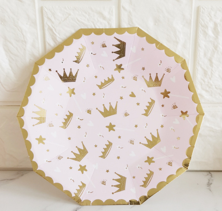 Pink Castle Crown Swan Decagon Dessert Plate Party Tableware