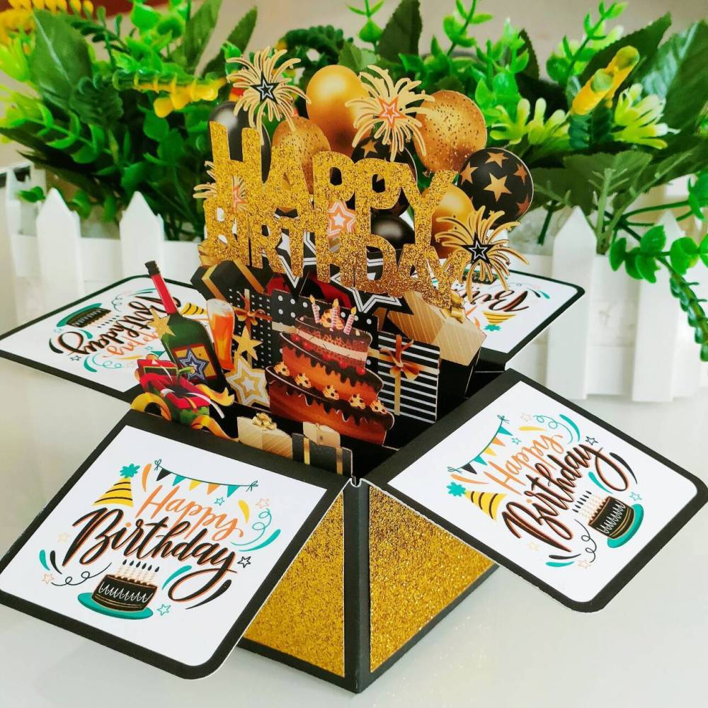 Gold Stamp Happy Birthday 3D Greeting Card Box（x1）