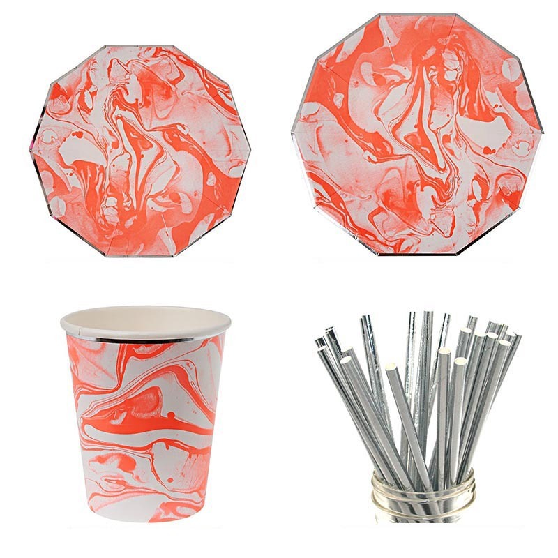 Orange Marble Party Tableware Paper Plate