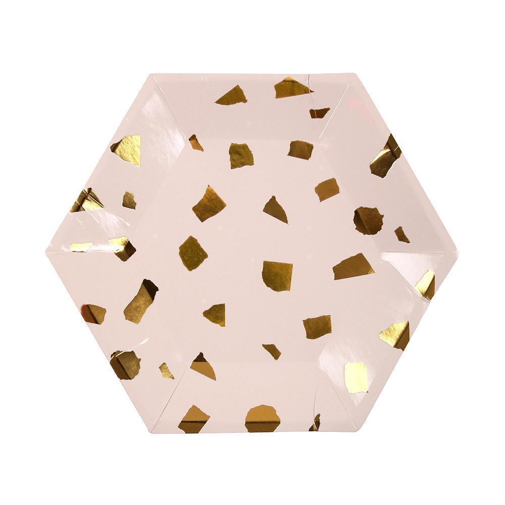 Pink Hexagon Gold Stamping Party Tableware Paper Plate Paper Cup