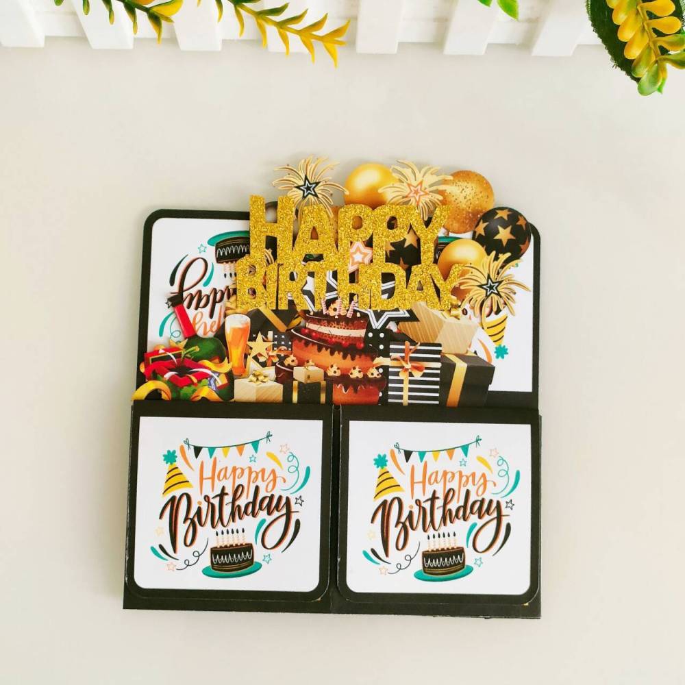 Gold Stamp Happy Birthday 3D Greeting Card Box（x1）