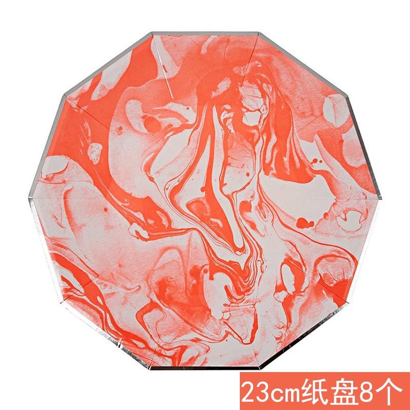 Orange Marble Party Tableware Paper Plate