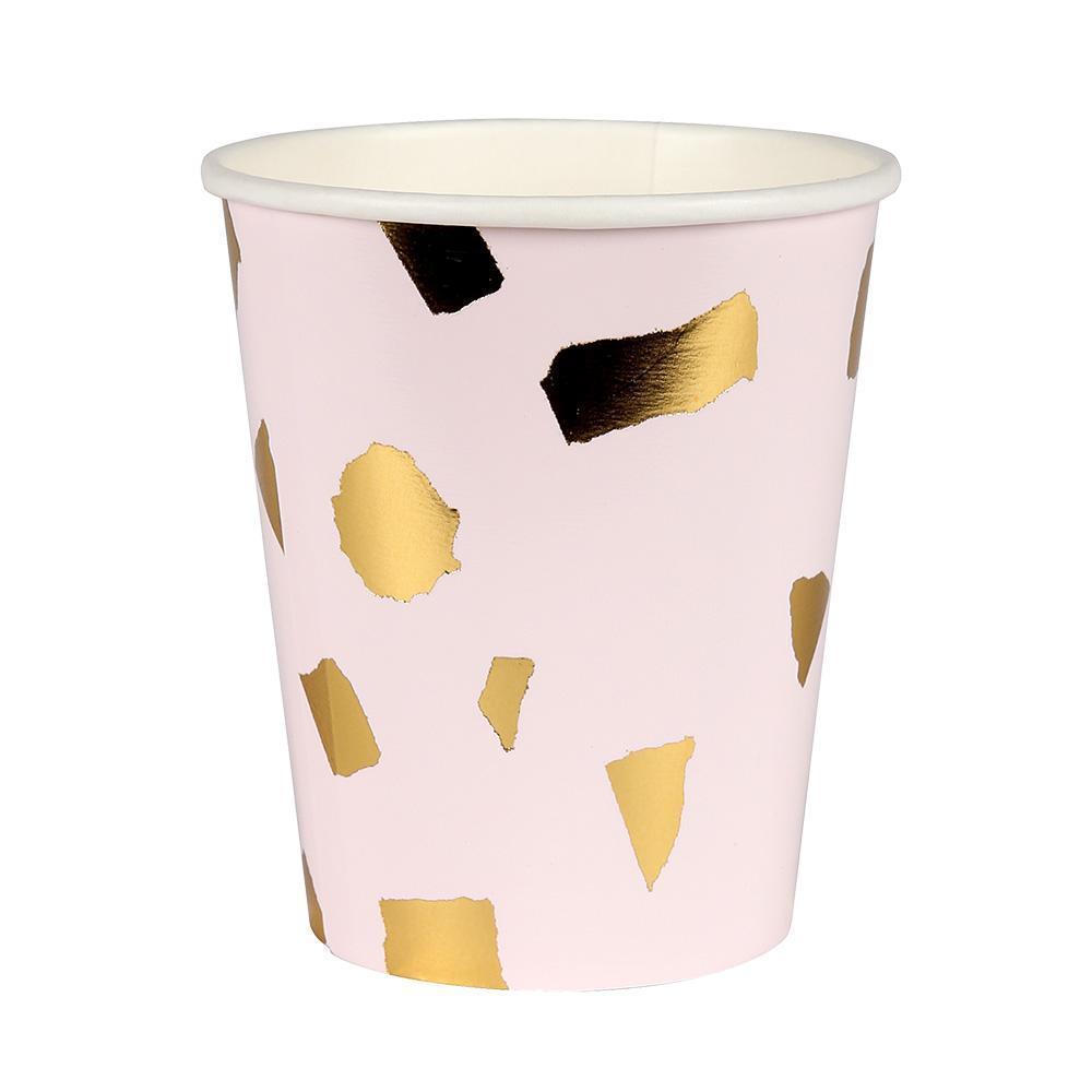 Pink Hexagon Gold Stamping Party Tableware Paper Plate Paper Cup