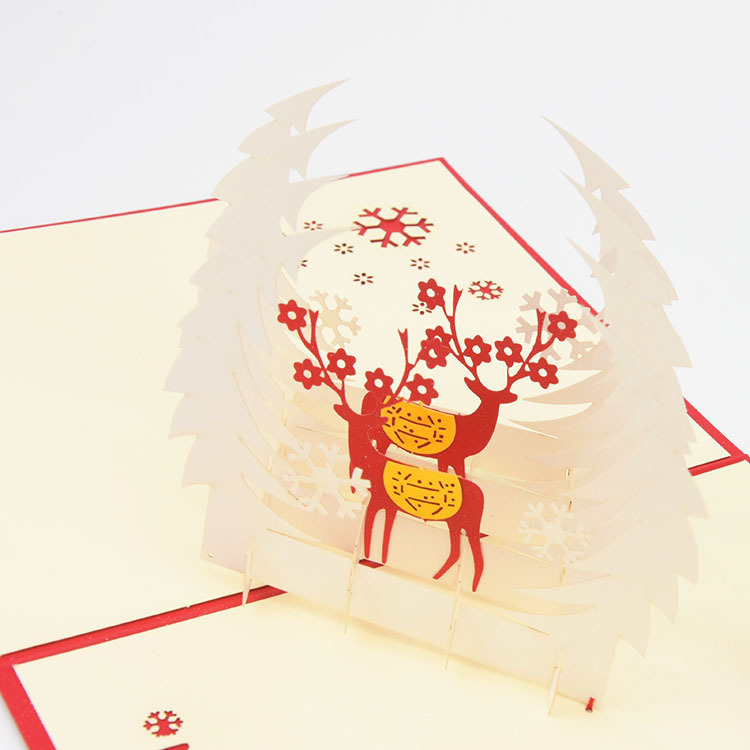 Snow Deer Christmas New Year 3D Greeting Card（x1）