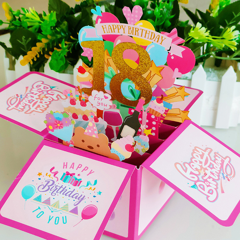 Happy 18th Birthday Pink 3D Greeting Card（x1）