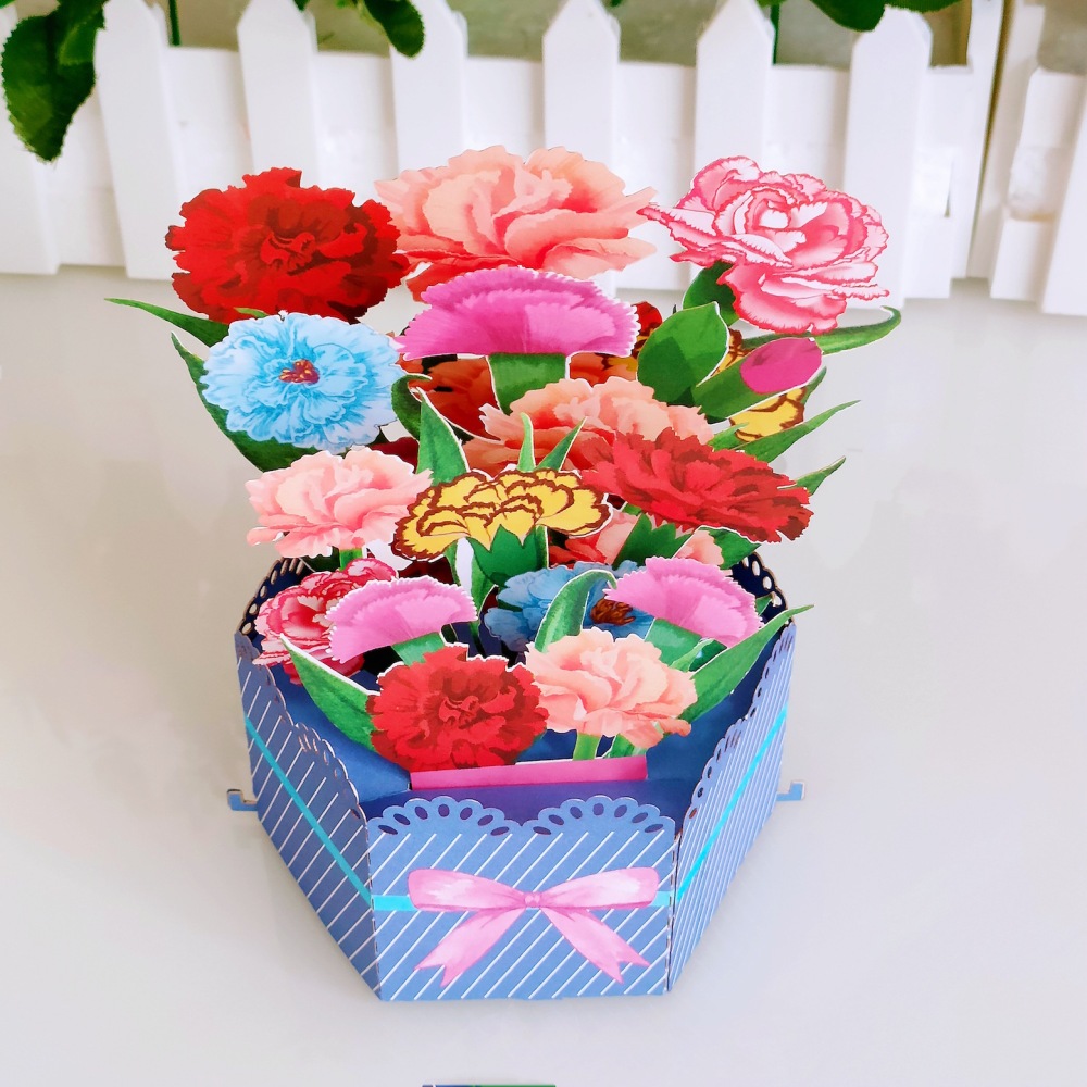 Carnations Bouquet Ornament 3D Greeting Card（x1）