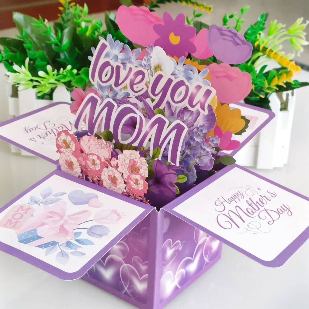 Purple Flower Mother's Day 3D Greeting Card Box（x1）