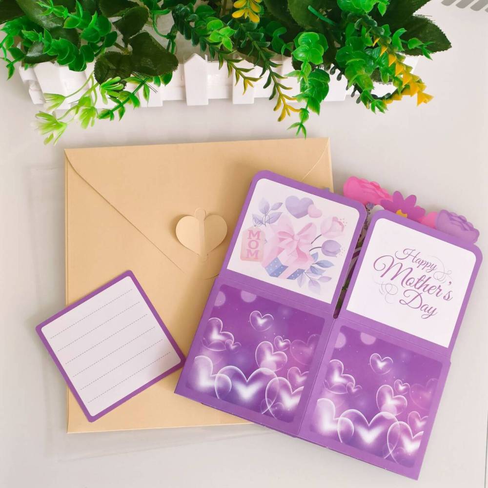 Purple Flower Mother's Day 3D Greeting Card Box（x1）