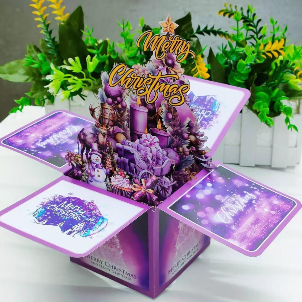 Purple Christmas Snowman 3D Greeting Card Box（x1）