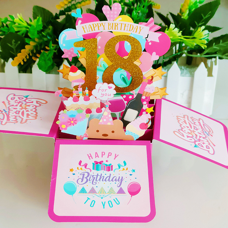 Happy 18th Birthday Pink 3D Greeting Card（x1）