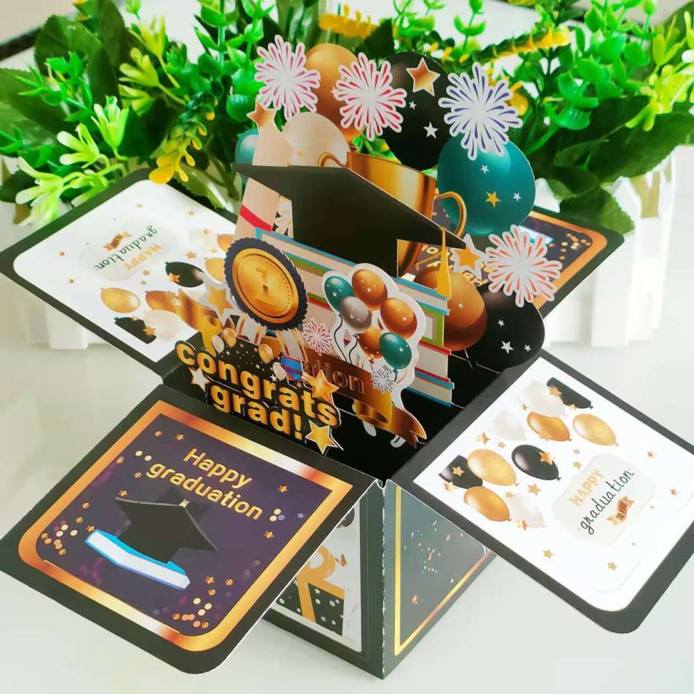 Black Gold Graduation 3D Greeting Card Box（x1）