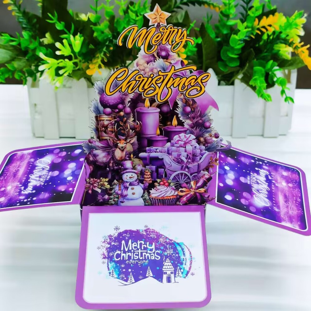 Purple Christmas Snowman 3D Greeting Card Box（x1）