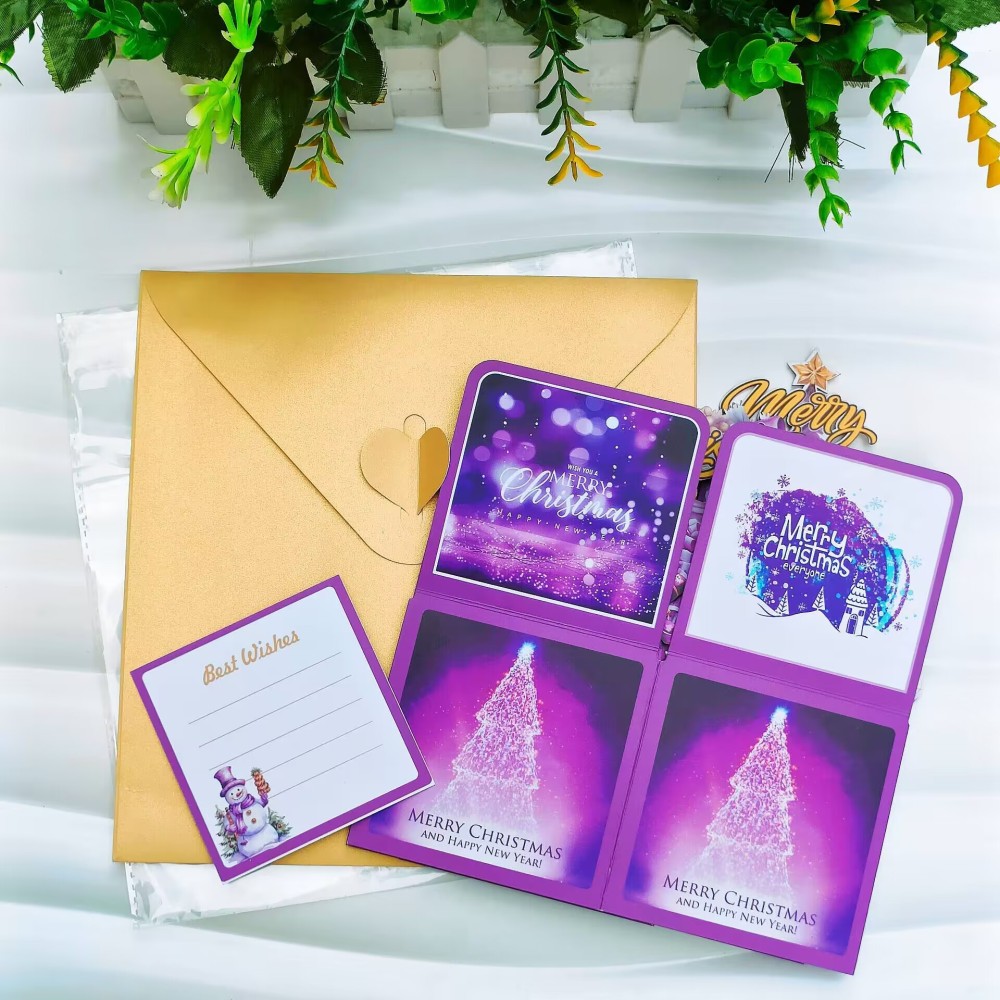 Purple Christmas Snowman 3D Greeting Card Box（x1）