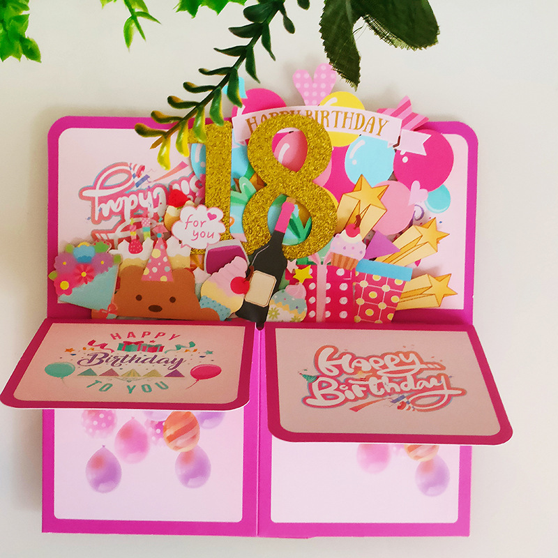 Happy 18th Birthday Pink 3D Greeting Card（x1）