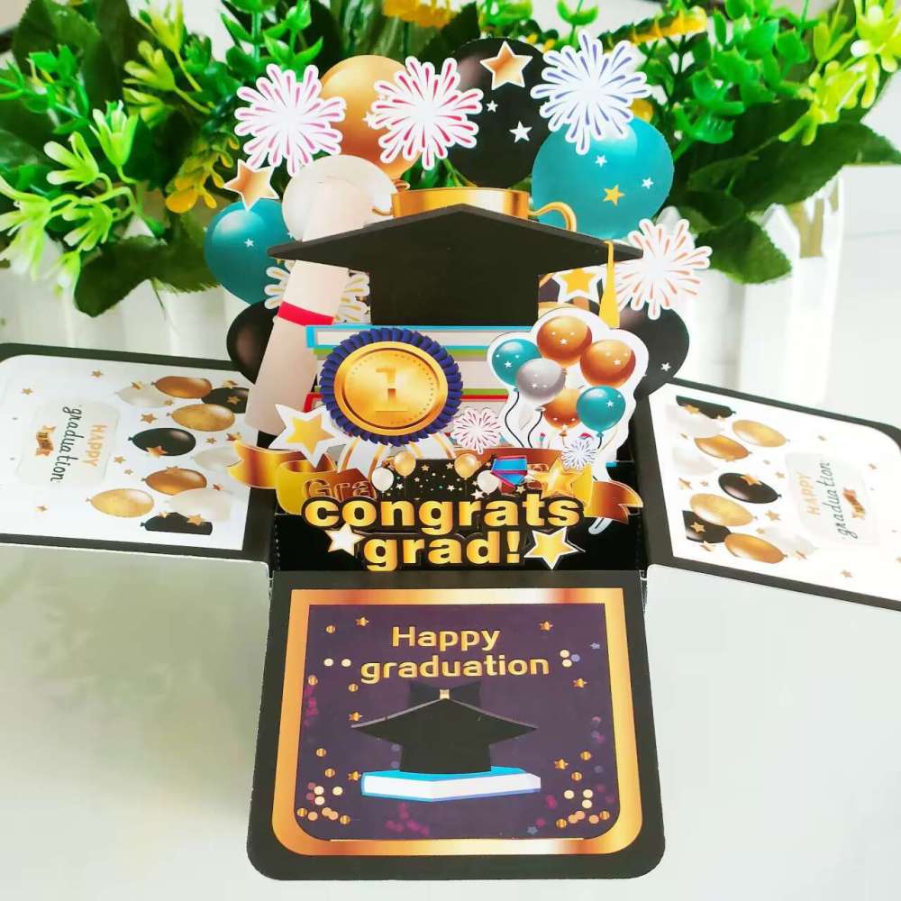 Black Gold Graduation 3D Greeting Card Box（x1）