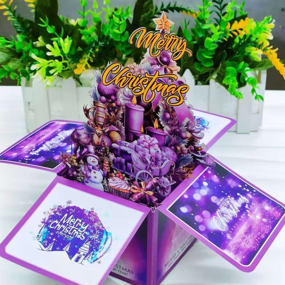 Purple Christmas Snowman 3D Greeting Card Box（x1）