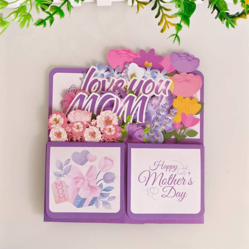 Purple Flower Mother's Day 3D Greeting Card Box（x1）