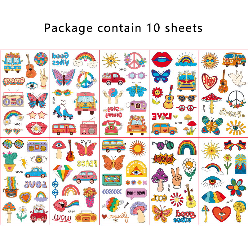 Hippie Waterproof Tattoo Sticker Set（x1）