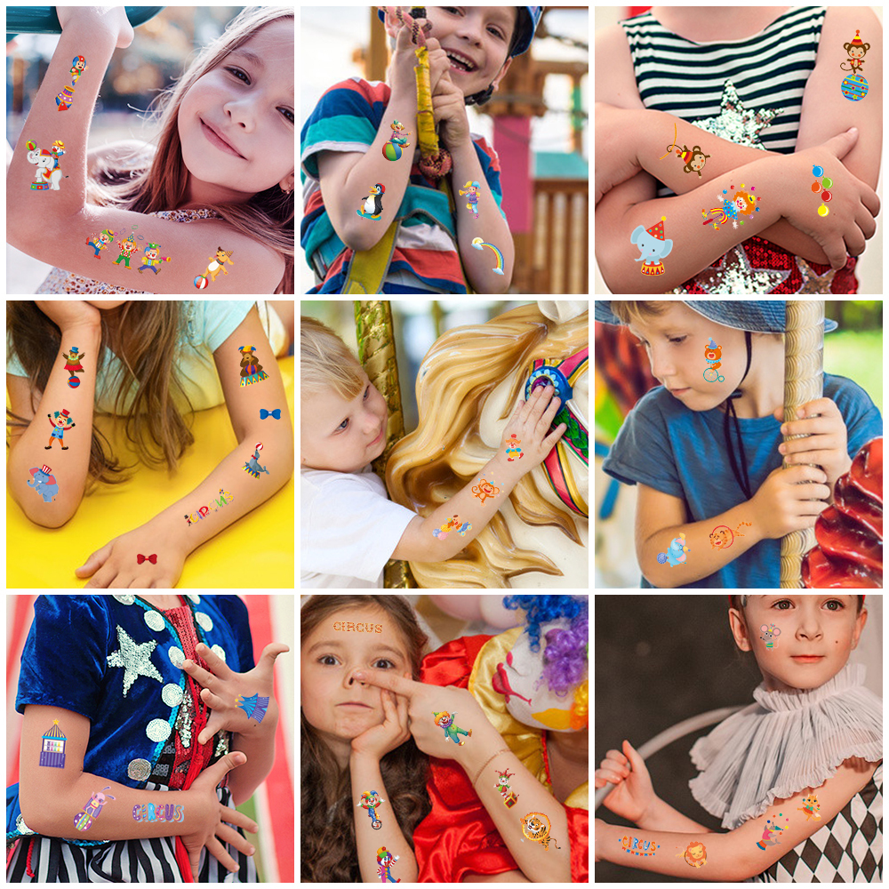 Cute Circus Party Waterproof Tattoo Sticker Set（x1）