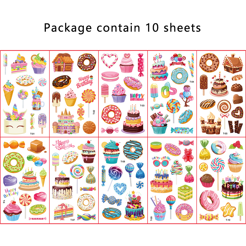 Dessert Candy Cake Donuts Waterproof Tattoo Sticker Set（x1）