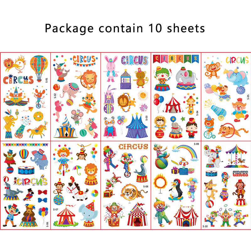 Cute Circus Party Waterproof Tattoo Sticker Set（x1）