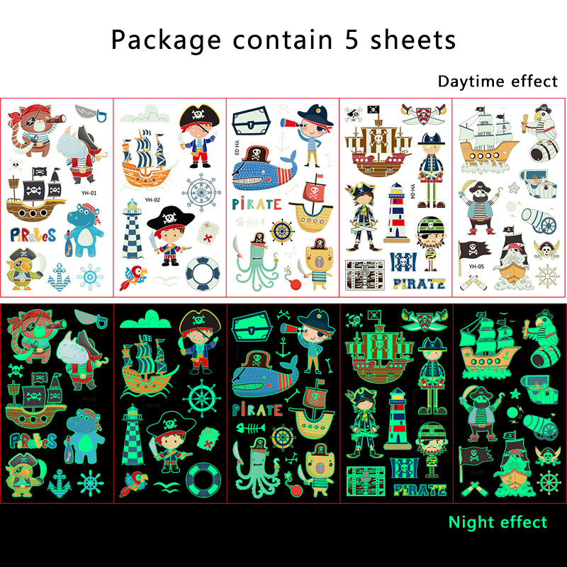 Pirate Temporary Tattoos Stickers Glow Set（x1）