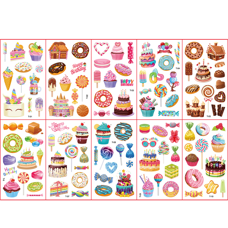 Dessert Candy Cake Donuts Waterproof Tattoo Sticker Set（x1）