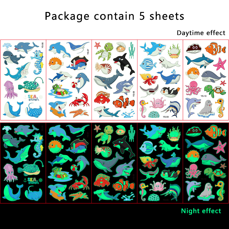 Marine Animal Temporary Tattoos Stickers Glow Set（x1）
